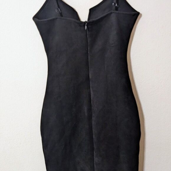 Nasty Gal Black Suede Deep V Spaghetti Strap Dress Slit XS - Picture 5 of 5